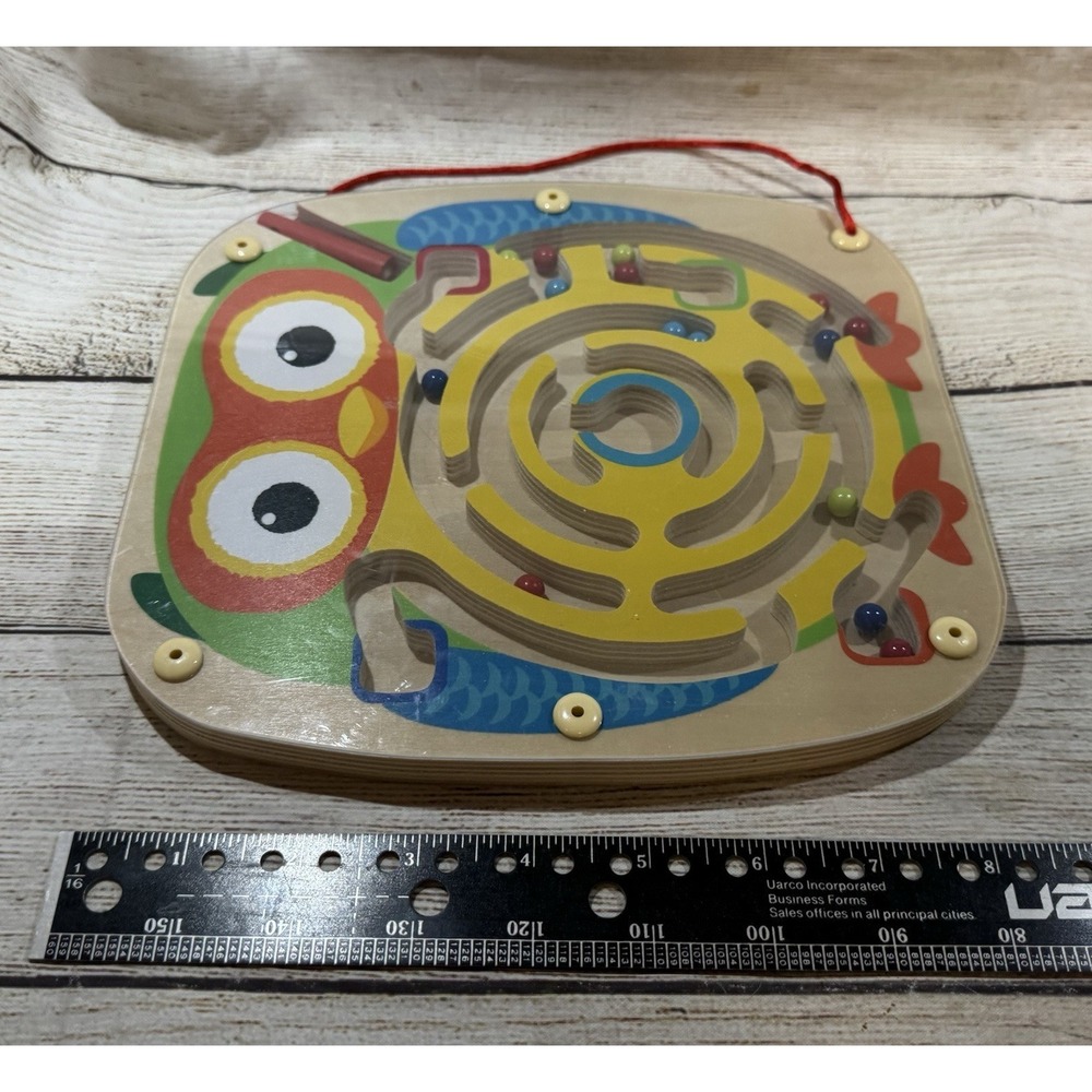 Vintage Toys R 'Us Magnetic Maze Owl Game 8" x 8" Wood & Plastic Tub18 - Picture 3 of 4